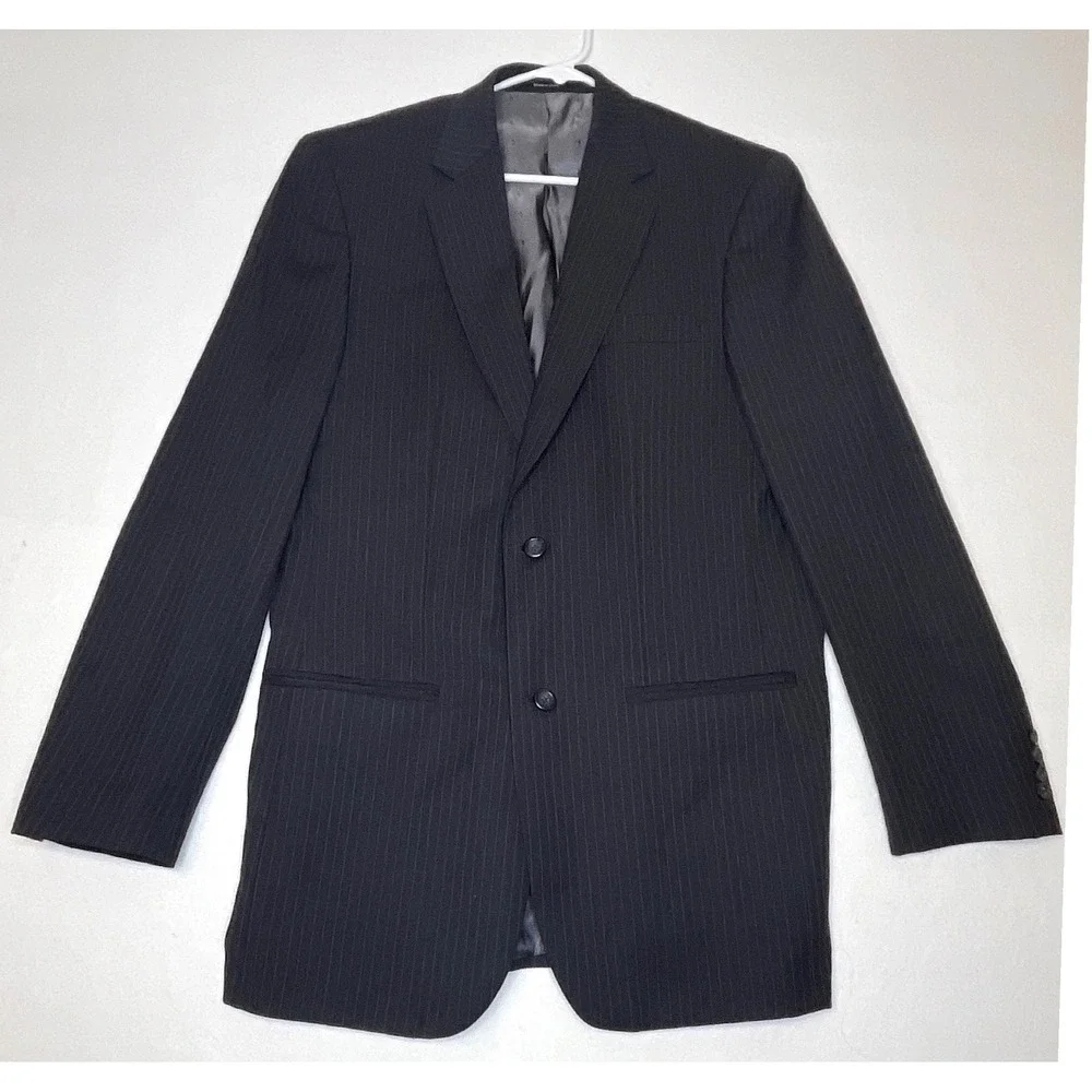 Mens Wool Suit Jacket Pinstripe 38L Charcoal Gray Joseph & Feiss